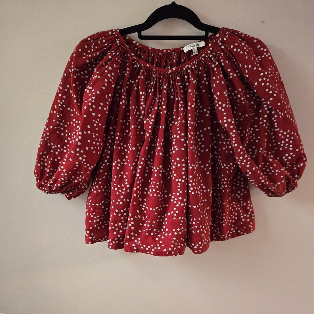 Madewell Red Polka Dot Peasant Top